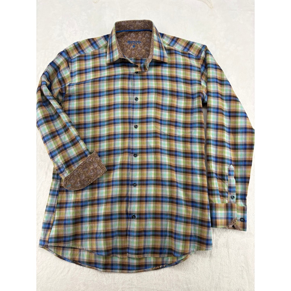 Marcello‎ Sport Button Down Mens Size M Shirt Multicolor Plaid Paisley Trim
